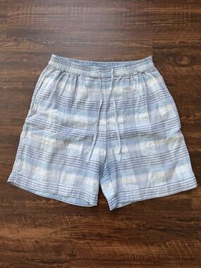 Allsport Linen & Cotton Blend Men’s Plaid Blue & White Summer Shorts